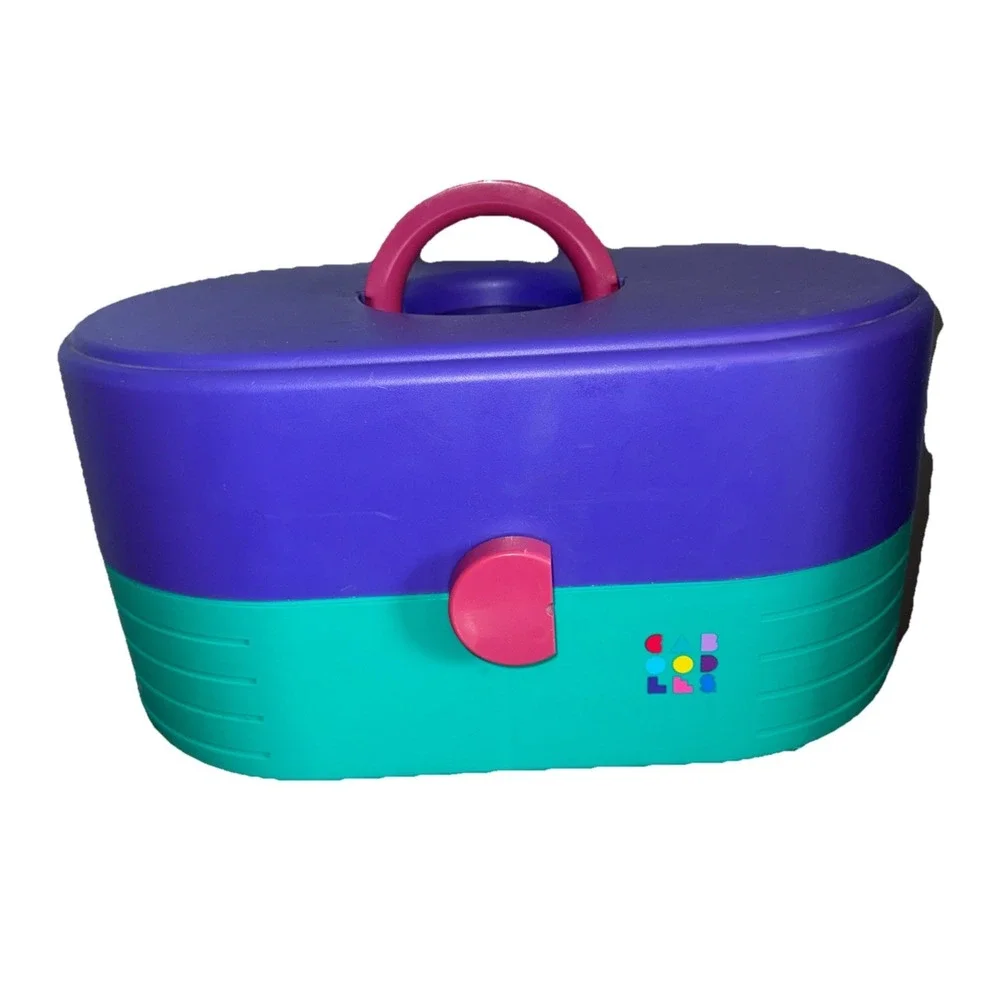 Vtg Caboodles 3 Tier Makeup Case Purple Pink Teal USA 80s 90s Organizer 2640